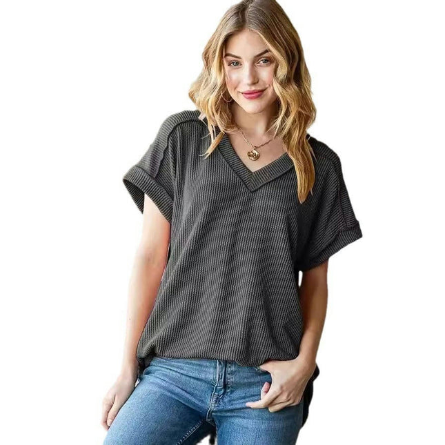 Women's Casual V Neck Tee Shirt Short Sleeve Loose Fit Summer Tops