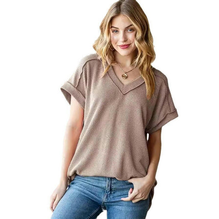 Women's Casual V Neck Tee Shirt Short Sleeve Loose Fit Summer Tops