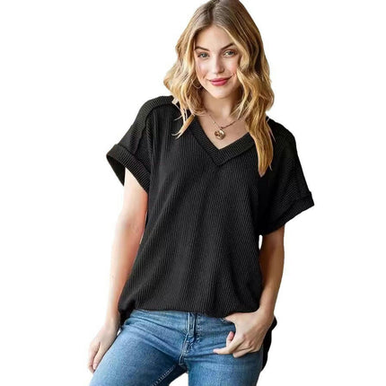 Women's Casual V Neck Tee Shirt Short Sleeve Loose Fit Summer Tops