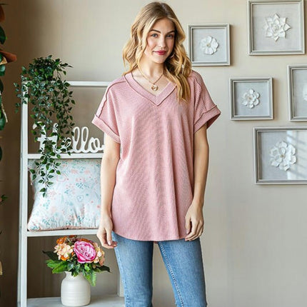 Women's Casual V Neck Tee Shirt Short Sleeve Loose Fit Summer Tops