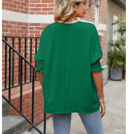 Womens Casual Puff 3/4 Sleeve Shirts Blouse Summer Loose Fit Crewneck Tops