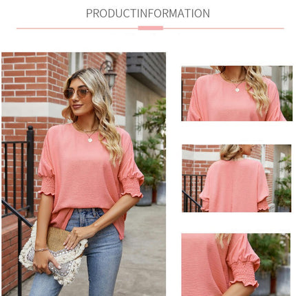 Womens Casual Puff 3/4 Sleeve Shirts Blouse Summer Loose Fit Crewneck Tops