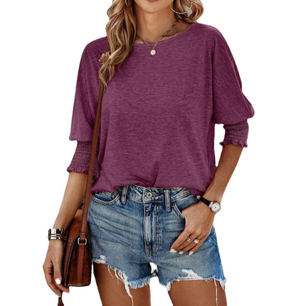 Womens Casual Tops Summer Blouses 3/4 Sleeve Crewneck T-Shirts Loose Fit Tees