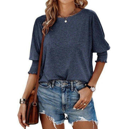 Womens Casual Tops Summer Blouses 3/4 Sleeve Crewneck T-Shirts Loose Fit Tees