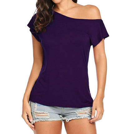 Women's Summer One Shoulder Short Sleeve T-Shirts Slim Fit Top