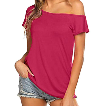 Women's Summer One Shoulder Short Sleeve T-Shirts Slim Fit Top