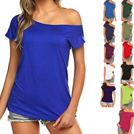 Women's Summer One Shoulder Short Sleeve T-Shirts Slim Fit Top