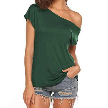 Women's Summer One Shoulder Short Sleeve T-Shirts Slim Fit Top