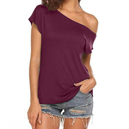 Women's Summer One Shoulder Short Sleeve T-Shirts Slim Fit Top