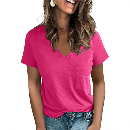 Womens V Neck Short Sleeve Slim Fit T Shirt Tops Tee Summer Casual Tops