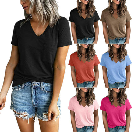 Womens V Neck Short Sleeve Slim Fit T Shirt Tops Tee Summer Casual Tops