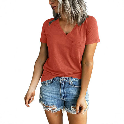 Womens V Neck Short Sleeve Slim Fit T Shirt Tops Tee Summer Casual Tops