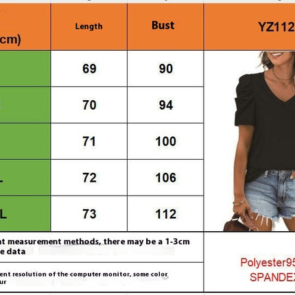 Womens Puff Short Sleeve Tops Loose Fit VNeck Shirts Casual Solid Color Blouses