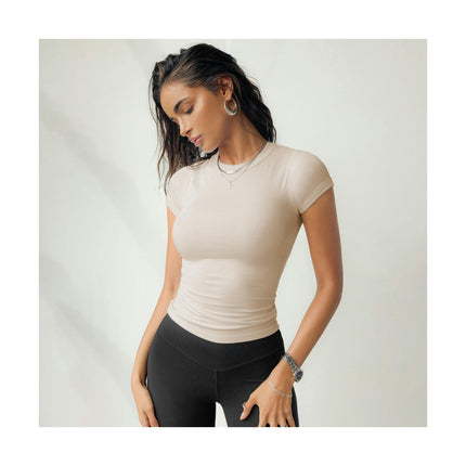 Women's Casual Ribbed Short Sleeve Top Crewneck Slim Fit Basic T Shirt