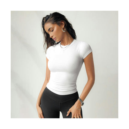 Women's Casual Ribbed Short Sleeve Top Crewneck Slim Fit Basic T Shirt