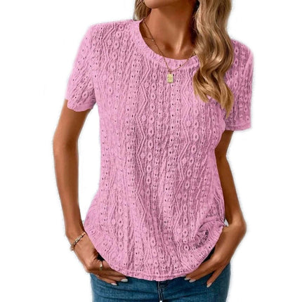 Women's Casual Round Neck Short Sleeve Shirts Summer Loose Tops Blouses