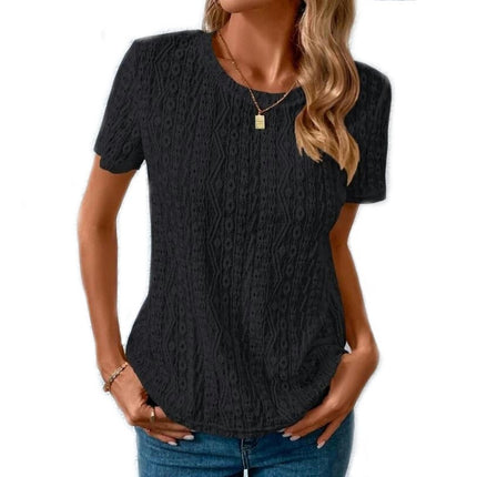 Women's Casual Round Neck Short Sleeve Shirts Summer Loose Tops Blouses