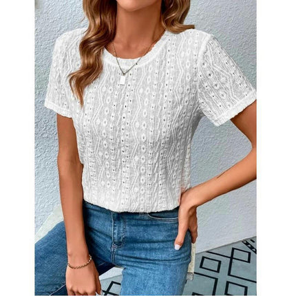 Women's Casual Round Neck Short Sleeve Shirts Summer Loose Tops Blouses