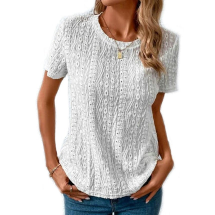 Women's Casual Round Neck Short Sleeve Shirts Summer Loose Tops Blouses