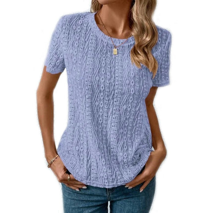 Women's Casual Round Neck Short Sleeve Shirts Summer Loose Tops Blouses