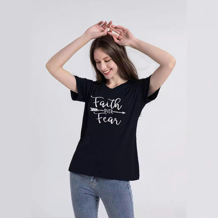 Women Casual Short Sleeve Crew Neck Basic Letters Printing Blouse T-Shirt