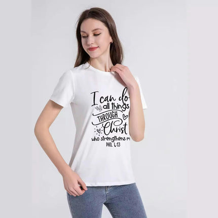 Women Summer Short Sleeve Crew Neck Basic Tops Letters Printed Blouse T-Shirt