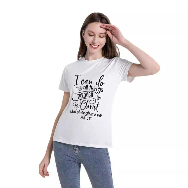 Women Summer Short Sleeve Crew Neck Basic Tops Letters Printed Blouse T-Shirt