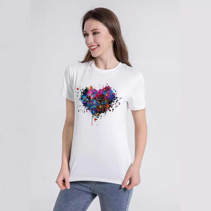 Women Casual Tops Graphic Tee Crew Neck Short Sleeve Heart Print Loose Summer Tops