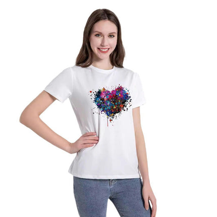 Women Casual Tops Graphic Tee Crew Neck Short Sleeve Heart Print Loose Summer Tops