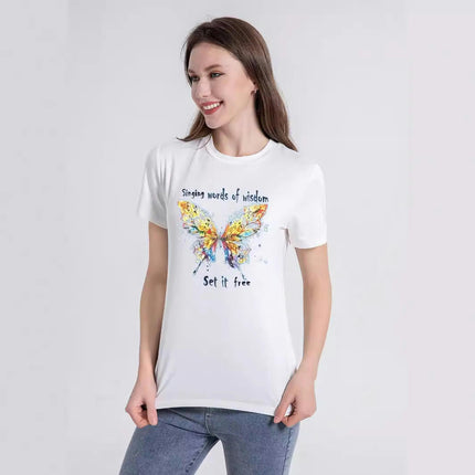 Women's Butterfly Graphic Printed Loose Tee Short Sleeve Round Neck T Shirt Tops