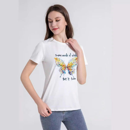 Women's Butterfly Graphic Printed Loose Tee Short Sleeve Round Neck T Shirt Tops