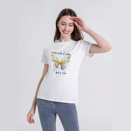 Women's Butterfly Graphic Printed Loose Tee Short Sleeve Round Neck T Shirt Tops