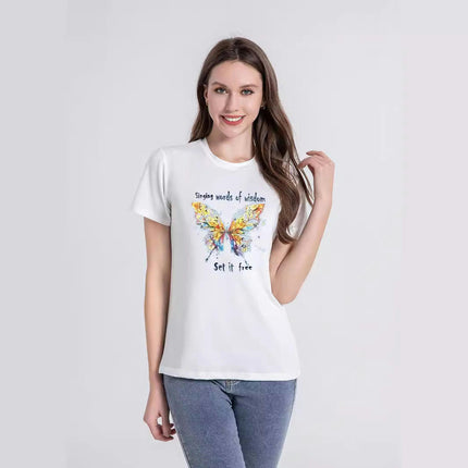 Women's Butterfly Graphic Printed Loose Tee Short Sleeve Round Neck T Shirt Tops