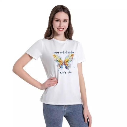 Women's Butterfly Graphic Printed Loose Tee Short Sleeve Round Neck T Shirt Tops