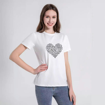 Women Heart Printed Crewneck Graphic Tee Shirts Loose Casual Short Sleeve Tops Blouses