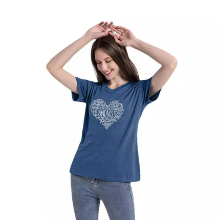 Women Heart Printed Crewneck Graphic Tee Shirts Loose Casual Short Sleeve Tops Blouses