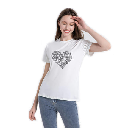 Women Heart Printed Crewneck Graphic Tee Shirts Loose Casual Short Sleeve Tops Blouses