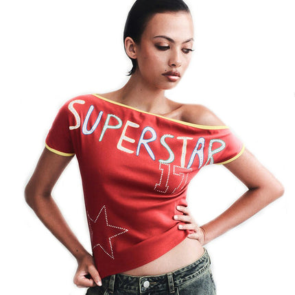 Women's Casual Short Sleeve Slim Fit Cropped Top One Shoulder T Shirts