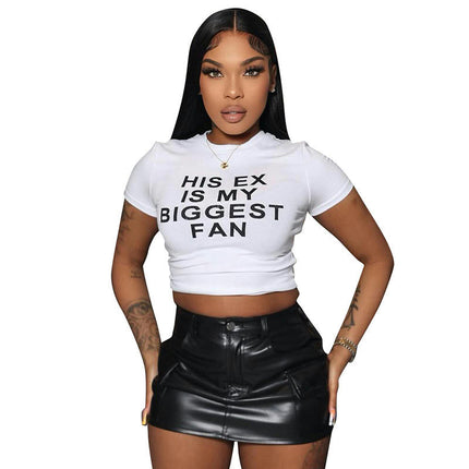 Women's Letter Print T Shirt Short Sleeve Round Neck Tee Crop Tops