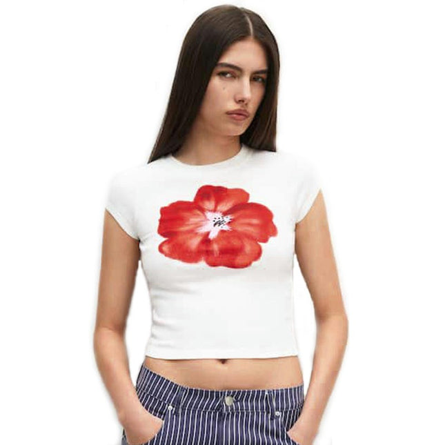 Women Graphic Tees Printed Short Sleeve Crop Top Summer Crew Neck T Shirt