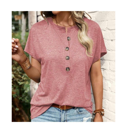 Women's Short Sleeve Shirts Crewneck Button Up Loose Summer Basic Tees Tops