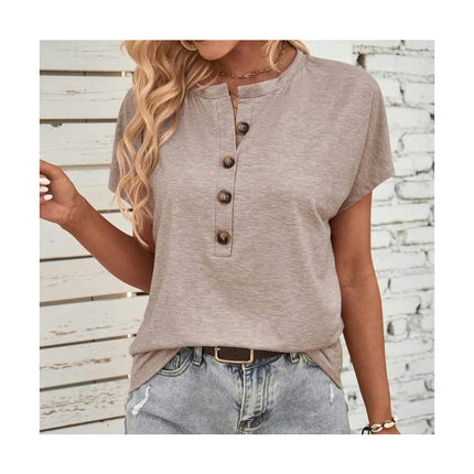 Women's Short Sleeve Shirts Crewneck Button Up Loose Summer Basic Tees Tops