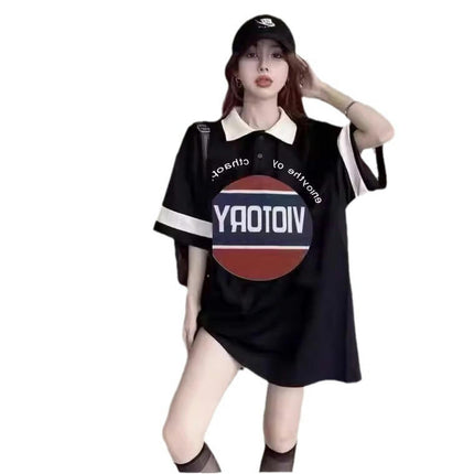 Women's Summer Oversized Polo Shirts Short Sleeve Printed Loose Fit Tops