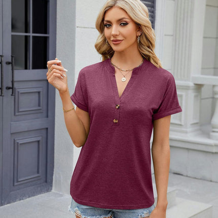 Summer Tops for Women Short Sleeve Button V Neck T Shirts Casual Loose Fit Blouses