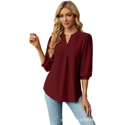 Women's Causual V Neck 3/4 Sleeve Shirts Loose Tunic Tops Blouses