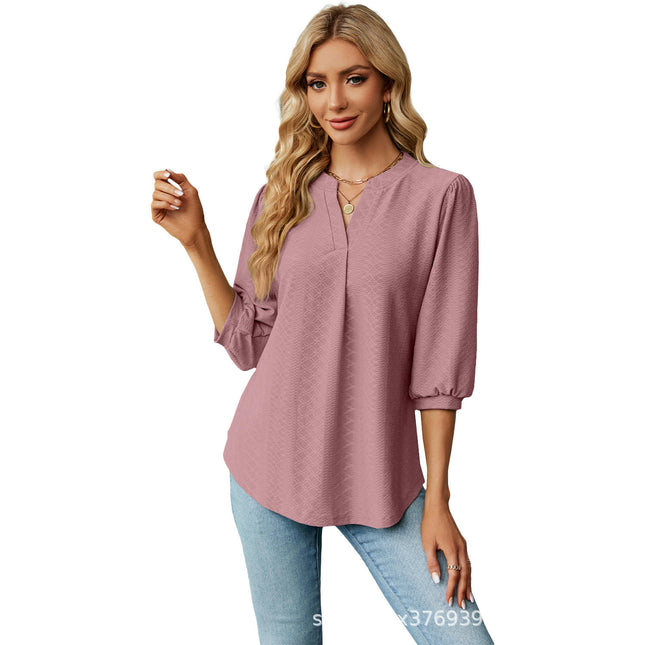 Women's Causual V Neck 3/4 Sleeve Shirts Loose Tunic Tops Blouses