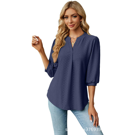 Women's Causual V Neck 3/4 Sleeve Shirts Loose Tunic Tops Blouses