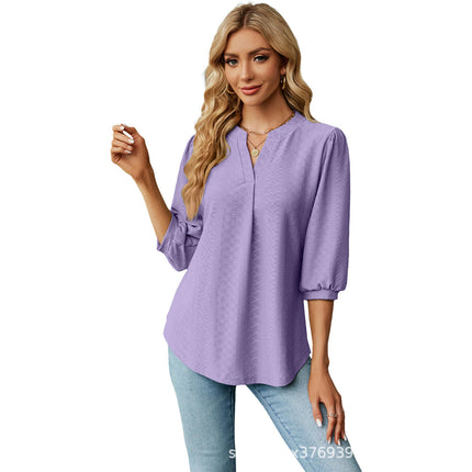 Women's Causual V Neck 3/4 Sleeve Shirts Loose Tunic Tops Blouses