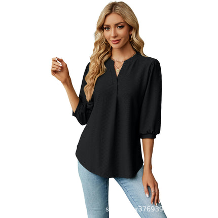 Women's Causual V Neck 3/4 Sleeve Shirts Loose Tunic Tops Blouses