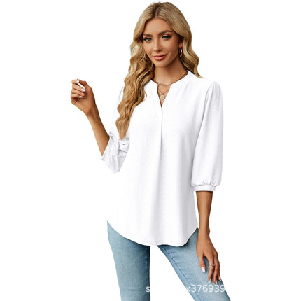 Women's Causual V Neck 3/4 Sleeve Shirts Loose Tunic Tops Blouses